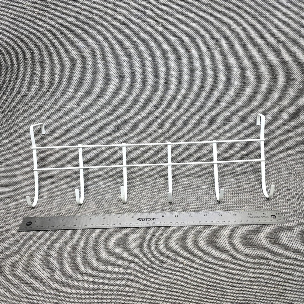 Unbranded Over Door Hook Rack Organizer 18in White Excellent 6 Hooks Metal